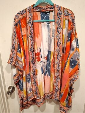 Tolani Collection Colorful Abstract Modal Cardigan Kimono Jacket Sz 3X Festival